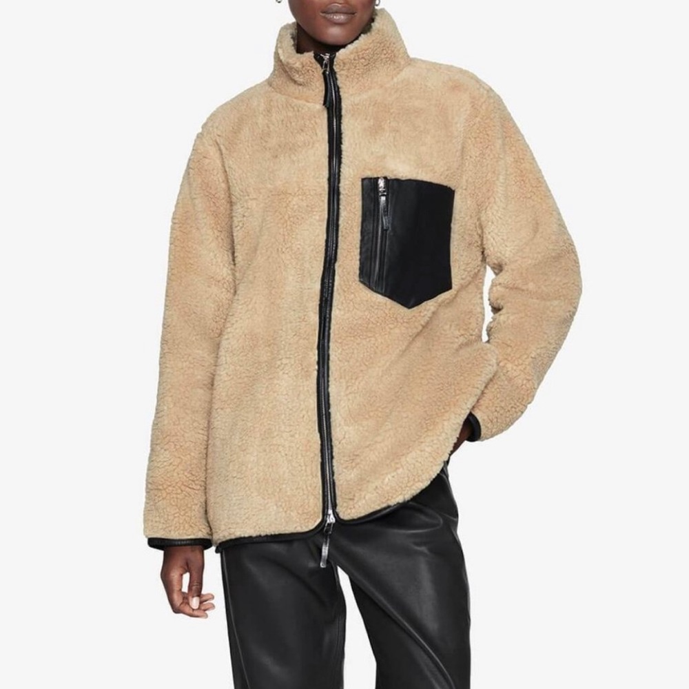 ANINE BING Ryder sherpa teddy jacket in Camel.